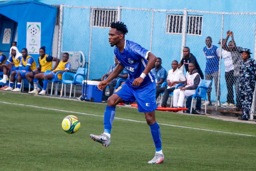 Enyimba forward Awazie Ekene reacts after a crucial win over Kwara United, keeping their NPFL continental hopes alive.
