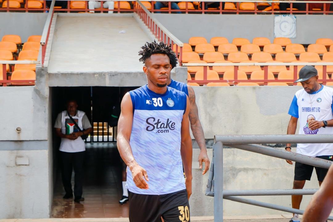 Enyimba forward Awazie Ekene reacts after a crucial win over Kwara United, keeping their NPFL continental hopes alive.