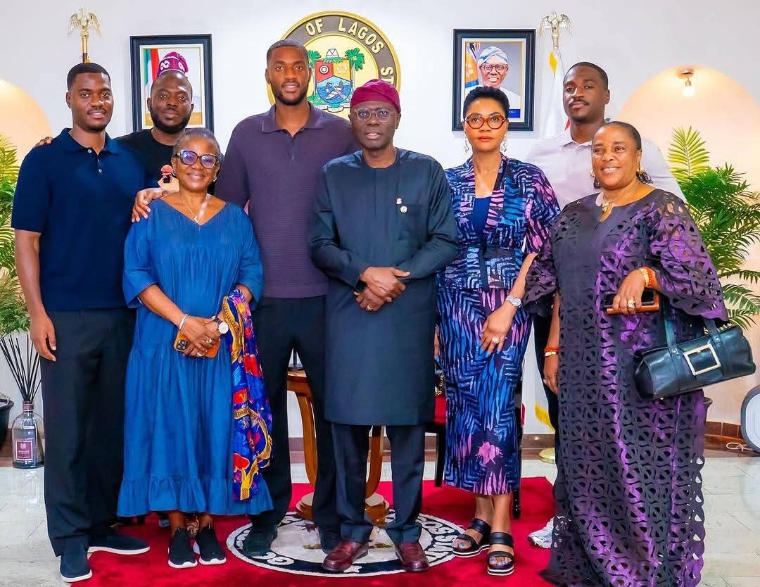 Chelsea defender Tosin Adarabioyo visits Lagos Governor Sanwo-Olu while in Nigeria for his youth cup, reconnecting with his roots.