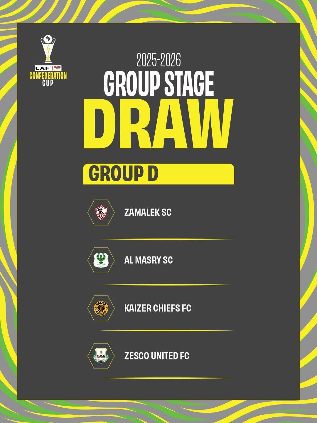 CAF has announced the full 2025/26 Confederation Cup group stage draw, featuring heavyweights like Zamalek, Wydad, and USM Alger.