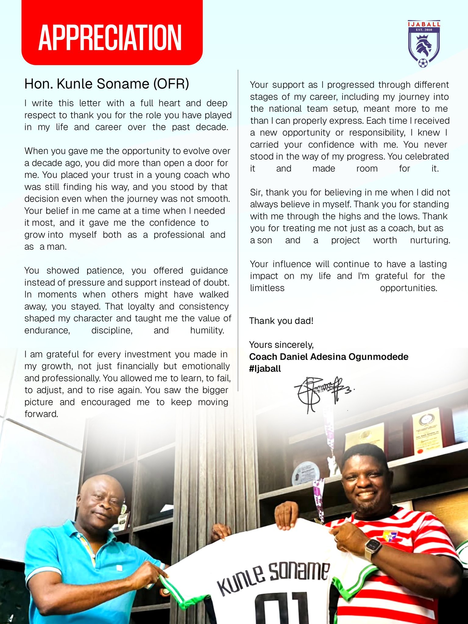 Daniel Ogunmodede praised Remo Stars owner Kunle Soname amid reports he has stepped away from the club following internal disagreements.