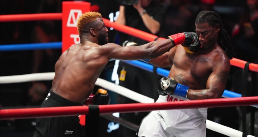 Efe Ajagba stops former IBF champion Charles Martin in the fourth round in Las Vegas and calls for a fight against a top-10 heavyweight.