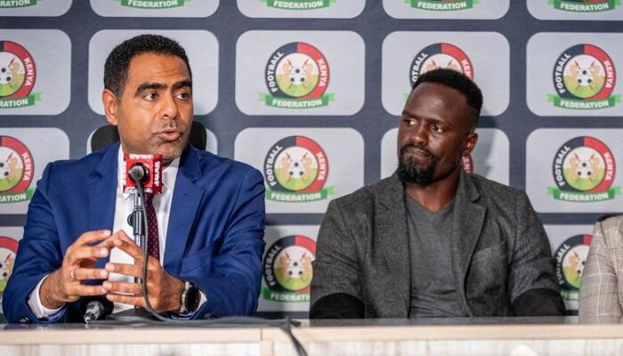 Suspended FKF President Hussein Mohammed and his Deputy Macdonald Mariga during a briefing on April 21, 2026, in Nairobi