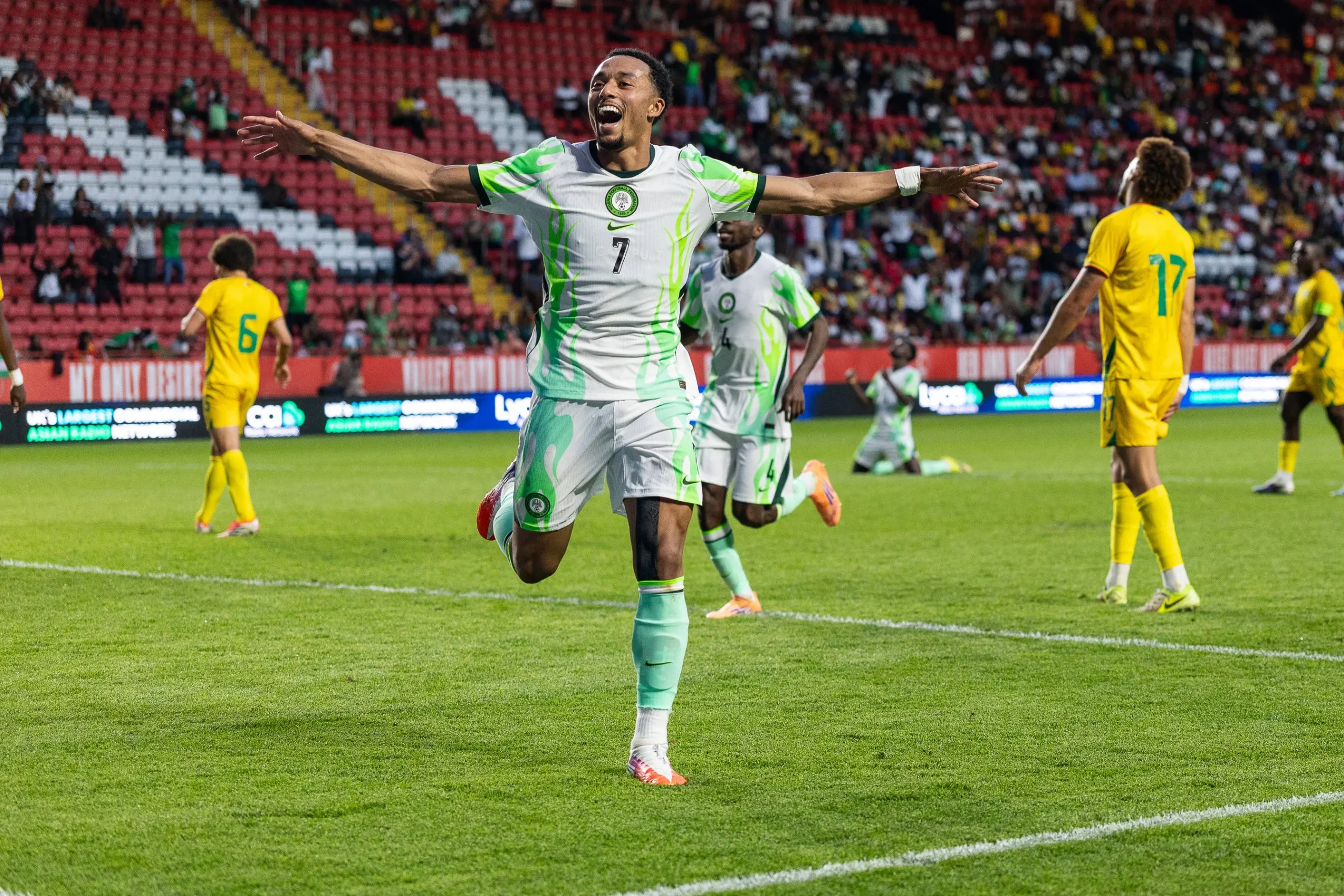 Super Eagles coach Eric Chelle praises Femi Azeez for his debut brace against Zimbabwe but admits he was unhappy with the Millwall winger’s tactical display.