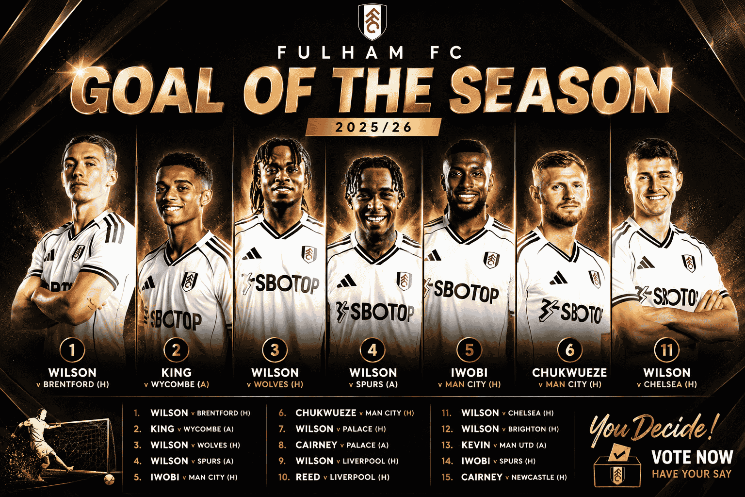 Alex Iwobi and Samuel Chukwueze have been nominated for Fulham’s Goal of the Season award after their stunning strikes against Manchester City and Tottenham, respectively.