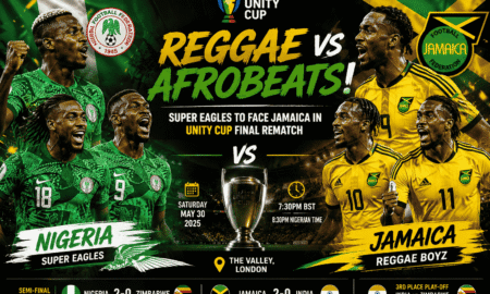Nigeria’s Super Eagles will face Jamaica in the Unity Cup final after the Reggae Boyz defeated India in London, setting up a repeat of last year’s dramatic showdown.