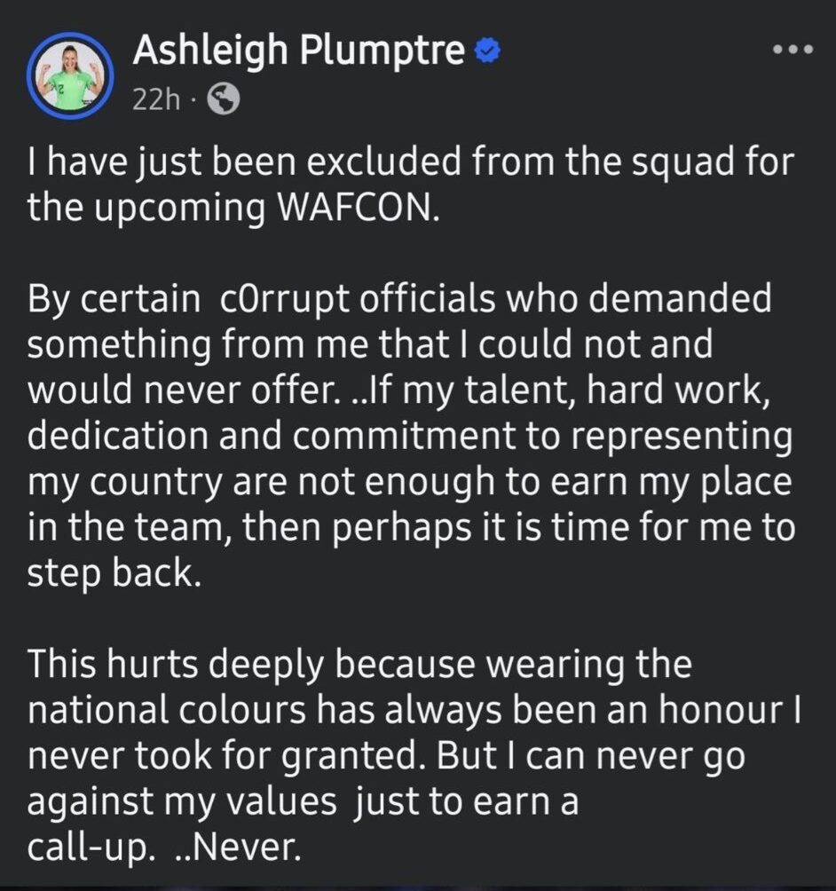 The NFF has dismissed viral claims attributed to Ashley Plumptre regarding her omission from Nigeria's WAFCON squad, warning against fake social media accounts and misinformation.