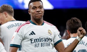 José Mourinho described Kylian Mbappe’s performance as “insane” after the Frenchman scored a hat-trick in Real Madrid’s 4-1 LaLiga win over Real Sociedad.